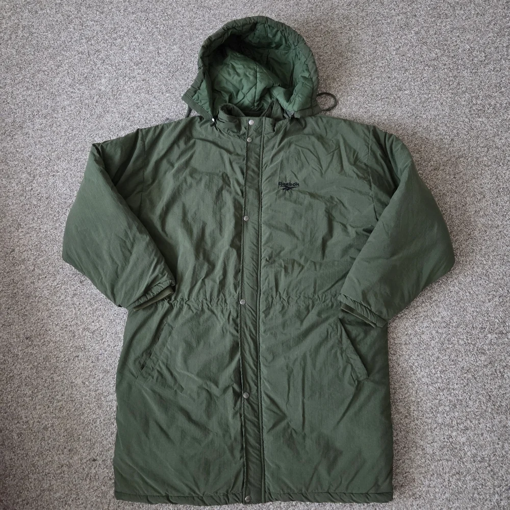 VTG 90s Reebok Full Length Long Puffer Jacket Quilted‎ Size XL Mens- Army Green